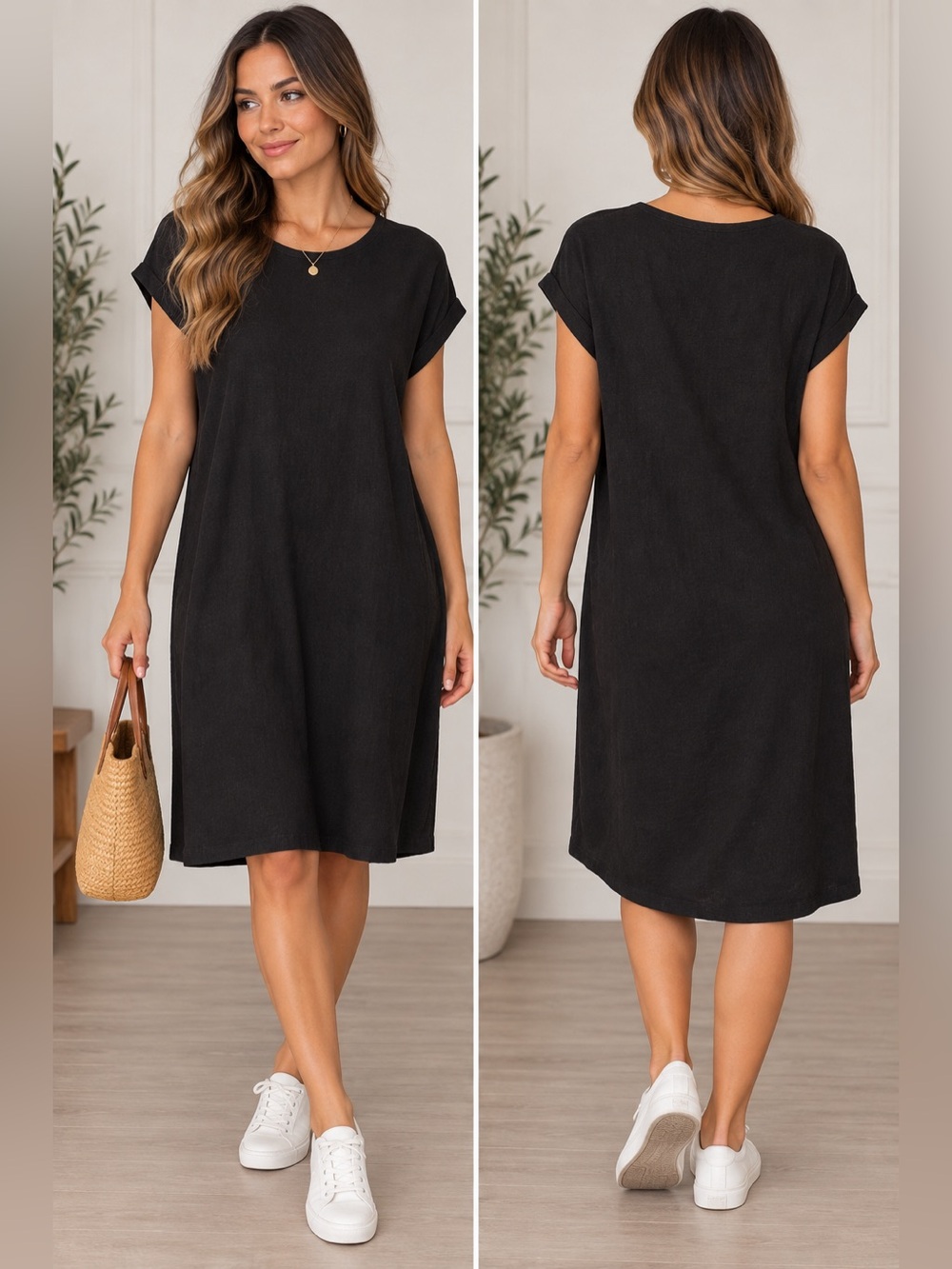 Double Zero- Linen oversized midi dress- Black